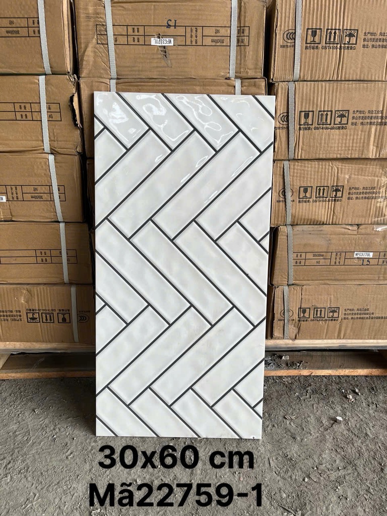 Gạch ốp tường giả thẻ men bóng màu trắng KT 300x600 mã 22759-1