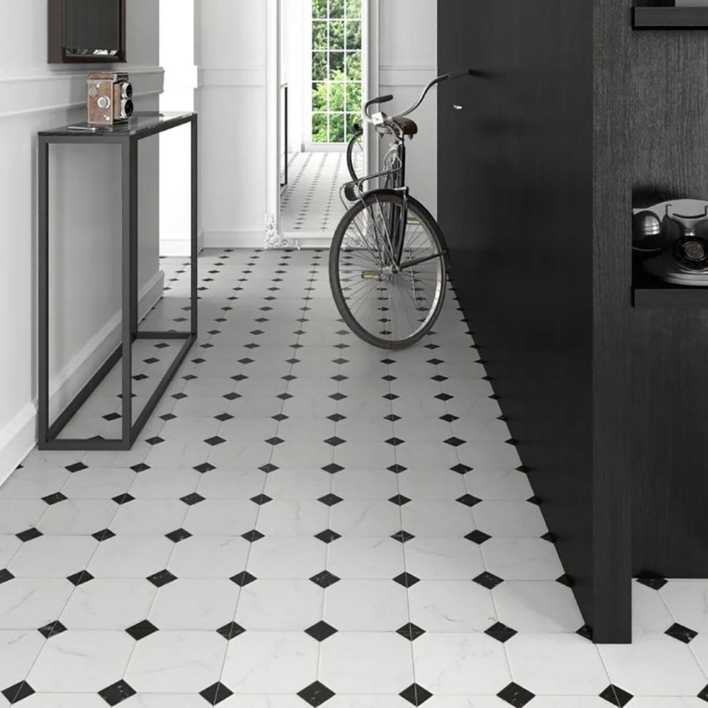 Gạch Mosaic 295x295mm bát giác trắng mờ - đen bóng R2950Y7