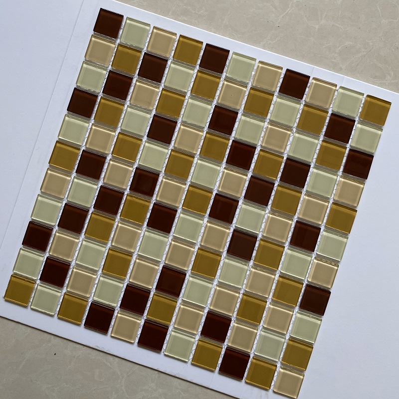 Gạch mosaic thủy tinh màu nâu trộn 25x25mm MH 2566