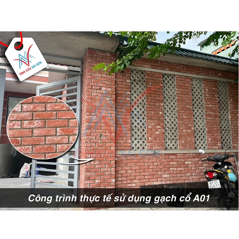 Gạch cổ ốp tường trắng đỏ 200x60x15mm A01