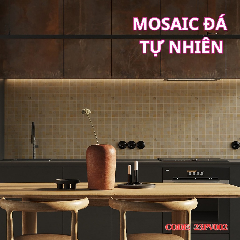 Đá mosaic vàng Nghệ An chip vuông bóng 23PV002