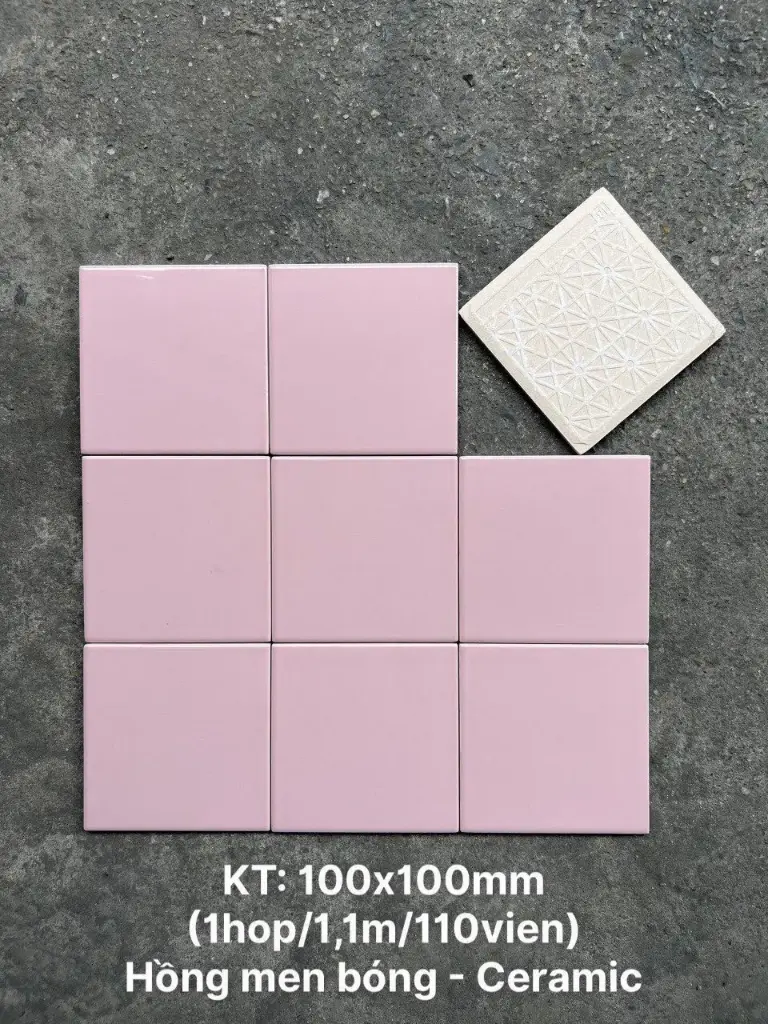 [DSC-M1116_S] Gạch thẻ VN, KT 100x100mm màu hồng bóng phẳng mã M1116_S loại ưu