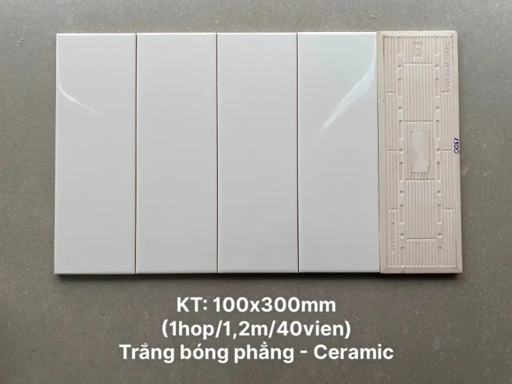 [DSC-STA1300] Gạch thẻ Việt Nam 100x300mm trắng bóng phẳng mã STA1300 loại 1 (1h/1.2m/40v)