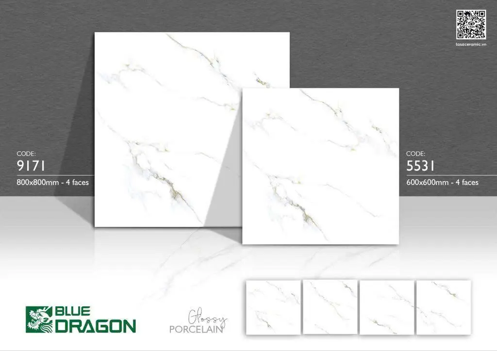 [DSC-5531] Gạch lát nền trắng khói bóng BD KT 600x600mm mã 5531