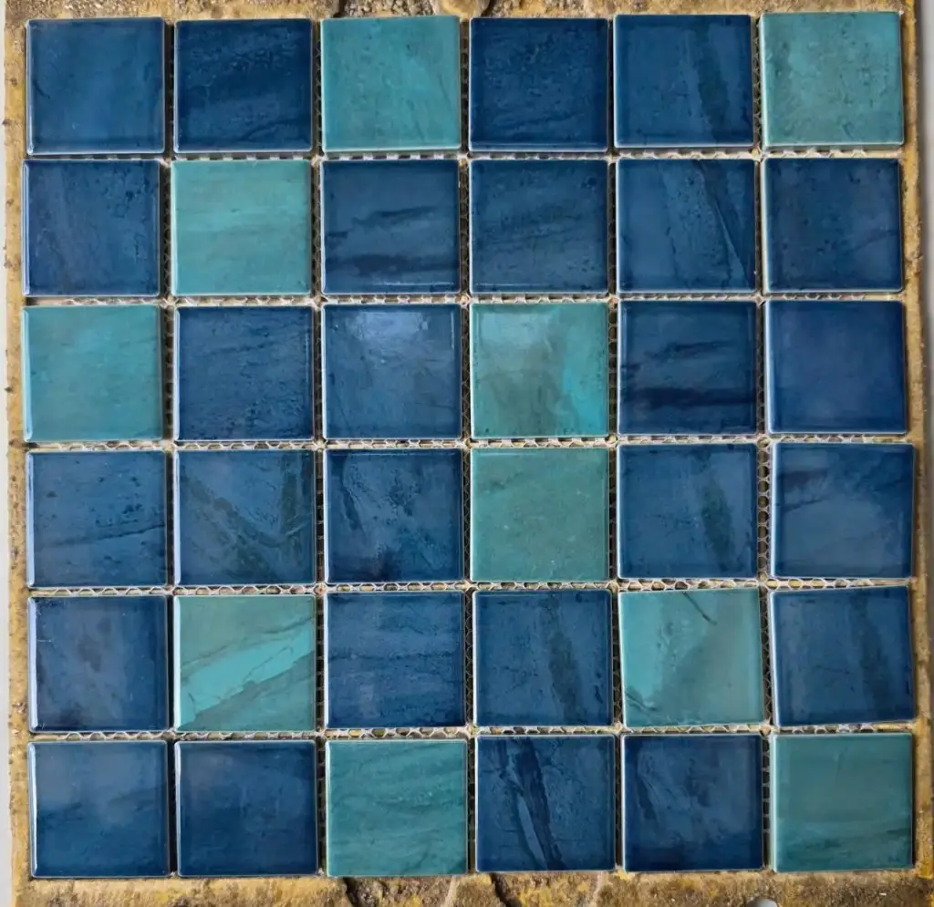 [DSC-Vân Xanh Mix] Gạch mosaic gốm mix vân xanh chíp 48x48mm vỉ 300x300mm