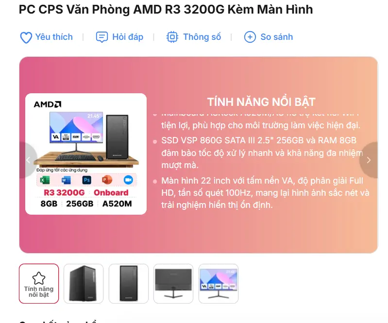 [PC R3-3200G] PC CPS Văn Phòng AMD R3 3200G Kèm Màn Hình