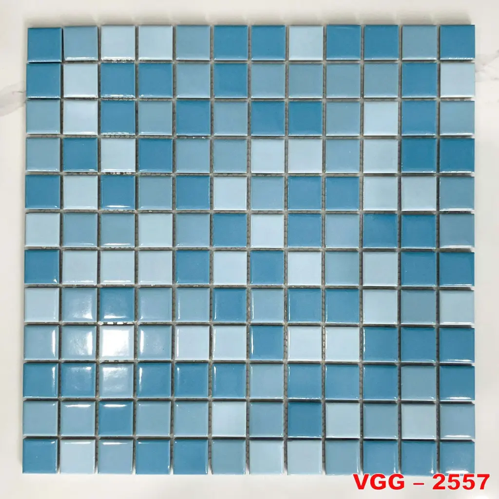 [DSC-VGG-2557] Gạch mosaic mix gốm xanh chíp 25x25mm mã VGG-2557