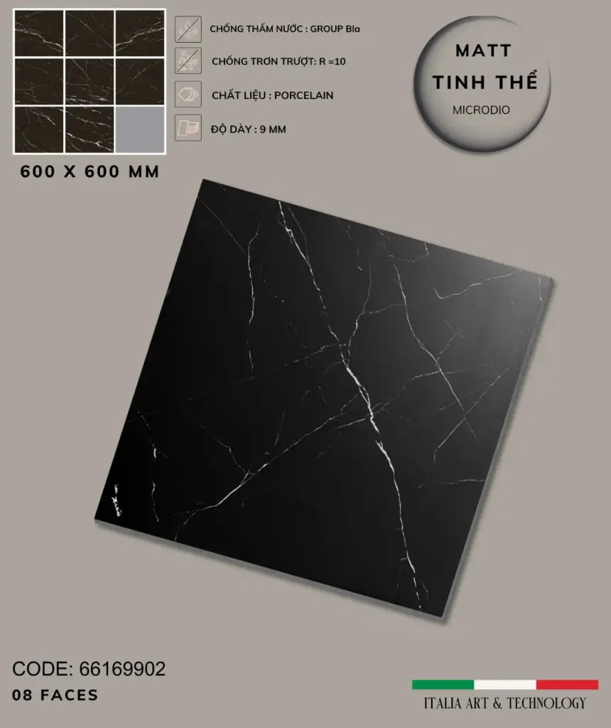 [DSC-66169902] Gạch lát nền pocelain mat tinh thể, KT 600x600mm, mã 66169902 (4v/thùng/1.44m2)