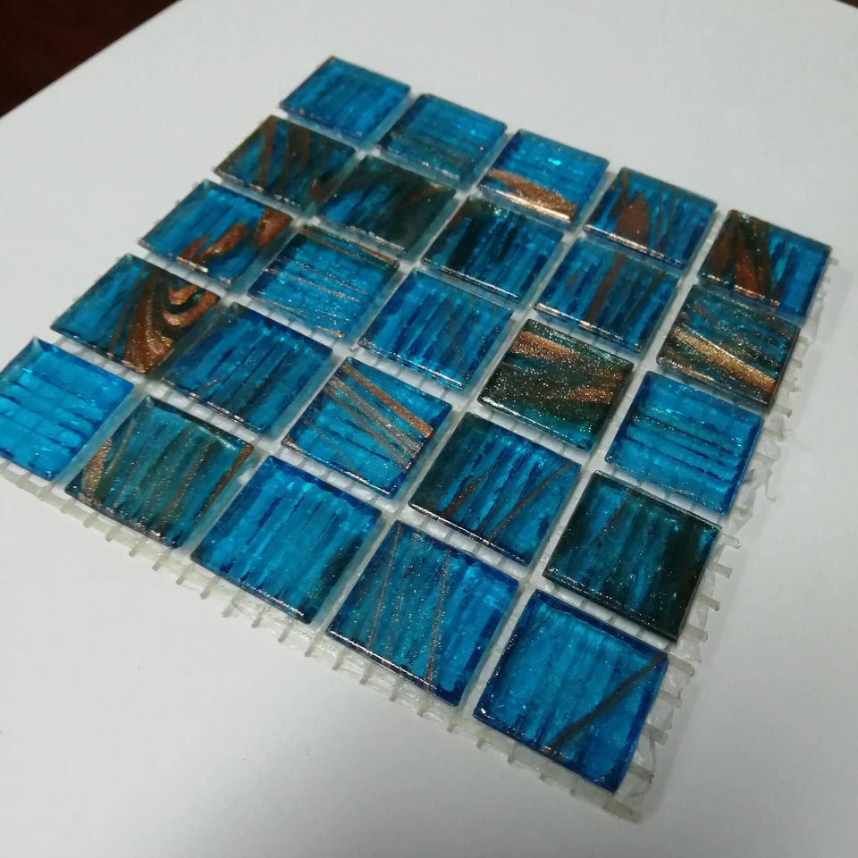 [DSC-2607-24485] Gạch Mosaic Thủy Tinh Màu Xanh Iridescent 30x30mm - Lát Bể Bơi & Phòng Tắm