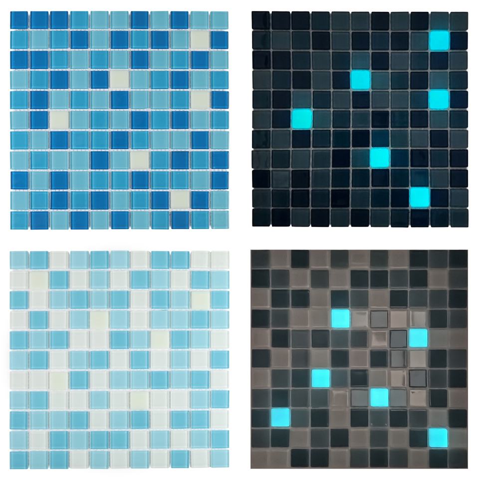 [DSC-2607-30570] Gạch mosaic hồ bơi thủy tinh pha lê xanh dương phối màu, phát sáng trong bóng tối
