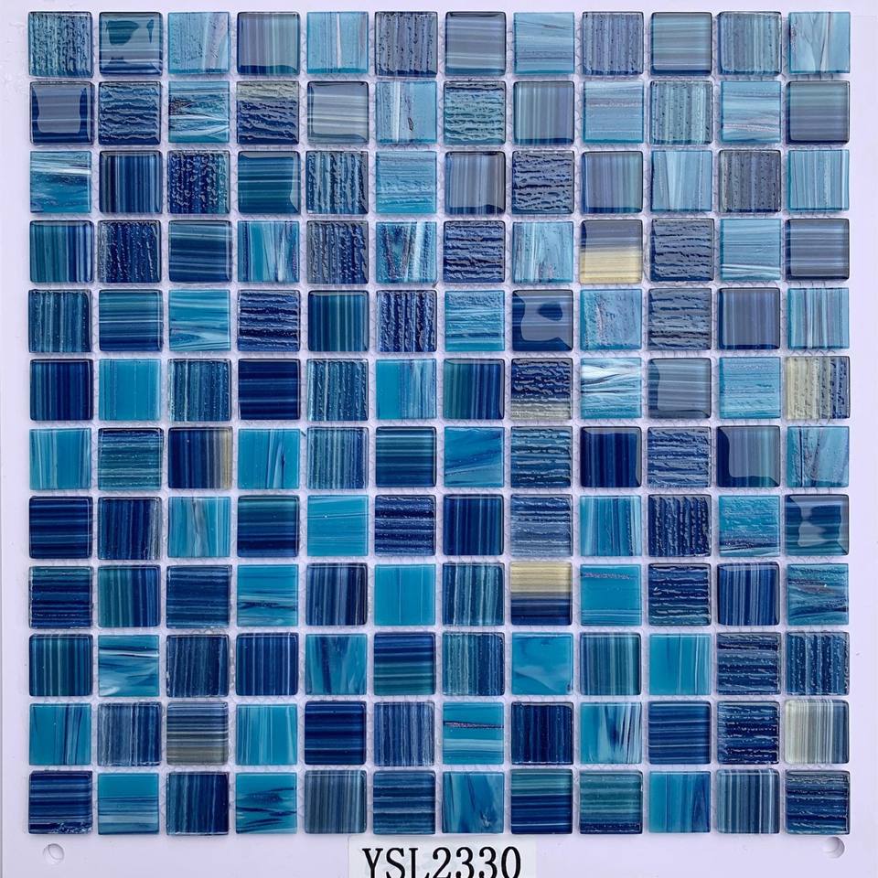 [DSC-2607-50214] Gạch Mosaic Bể Bơi Thủy Tinh Màu Xanh Iridescent - Kích Thước 25x25mm