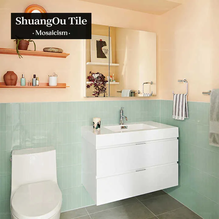 [106480675548] Gạch mosaic gốm màu xanh và trắng cho phòng tắm, khách sạn, ốp tường bếp, gạch mosaic, độ bền cao