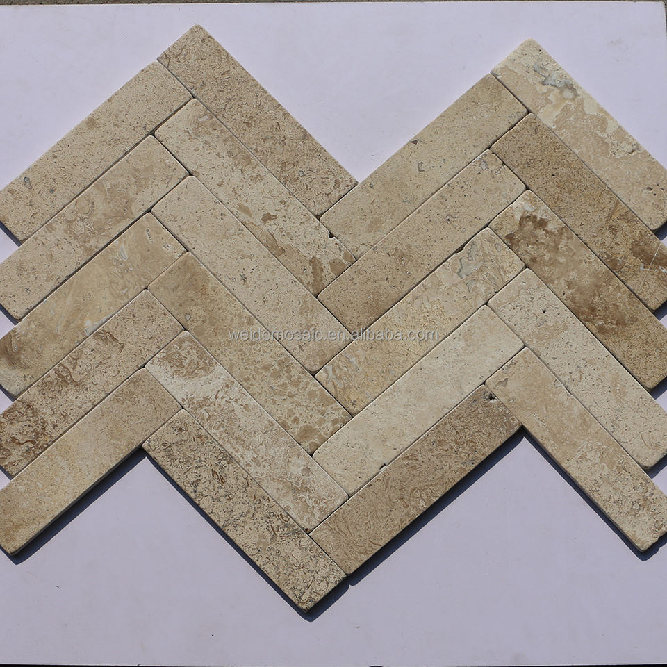 [DSC-2607-10297] Gạch Travertine Herringbone W&D 50x200mm - Lát Sàn Ngoài Trời