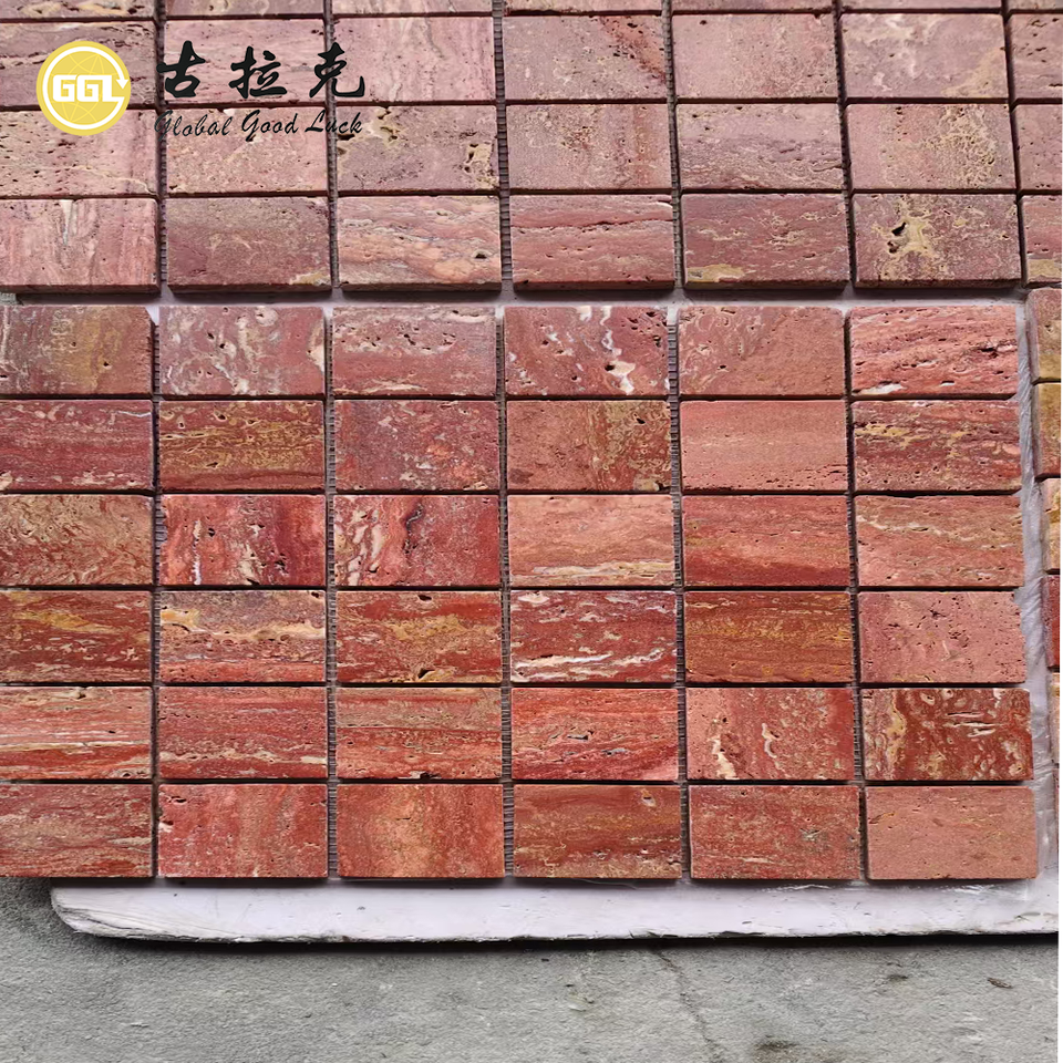 [DSC-2607-87782] Gạch Mosaic Đá Travertine Đỏ Tự Nhiên GGL WF006 - Hình Vuông/Gạch