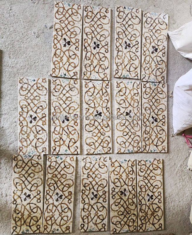 [DSC-2608-28299] Gạch viền mosaic đá marble họa tiết hoa tùy chỉnh, bề mặt mài honed, trang trí tường