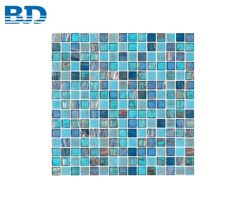 [DSC-2607-73522] Gạch mosaic kính hồ bơi màu xanh viền vàng