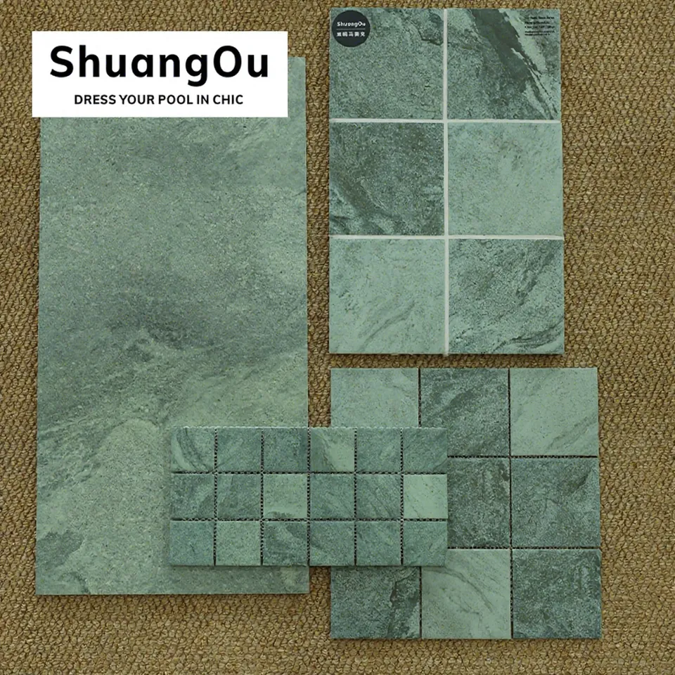 [DSC-2607-37590] Gạch mosaic hồ bơi Shuangou 97x97mm bán sỉ, chống trượt, bề mặt mờ vân đá cẩm thạch xanh Bali, phong cách Sukabumi
