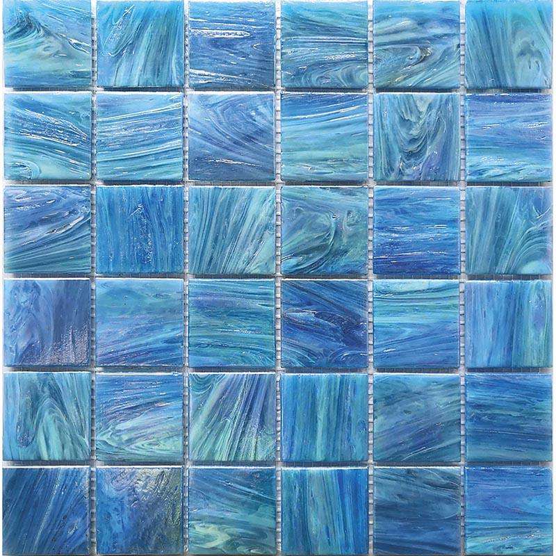 [DSC-2608-74304] Gạch mosaic kính ô vuông màu xanh 300x300 chống thấm, chống trượt, thiết kế tùy chỉnh hiện đại cho sàn và tường hồ bơi