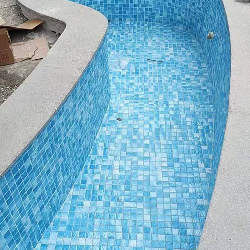 [DSC-2607-22471] Gạch mosaic gợn sóng nước màu xanh teal, bề mặt vân nổi chống trượt, dễ vệ sinh cho hồ bơi homestay, khách sạn, biệt thự