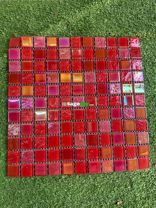 [DSC-2608-43836] Gạch Mosaic Thuỷ Tinh Màu Đỏ Vuông Nhỏ Cổ Điển Lấp Lánh