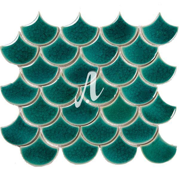 [DSC-2608-78931] Gạch mosaic hình vảy cá xanh lục bảo 6x7