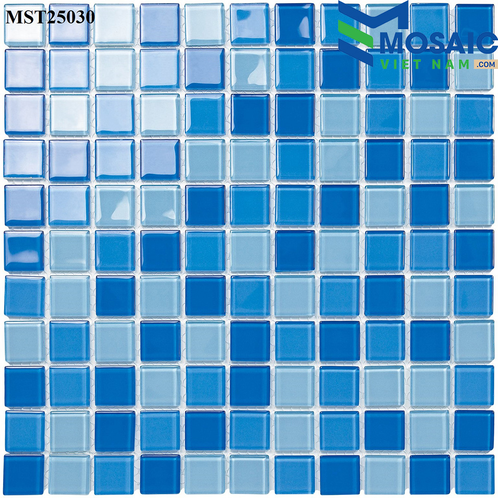 [DSC-2608-47090] Gạch mosaic thủy tinh trộn 3 màu xanh nhạt, KT chip 25x25mm, mã MST25030