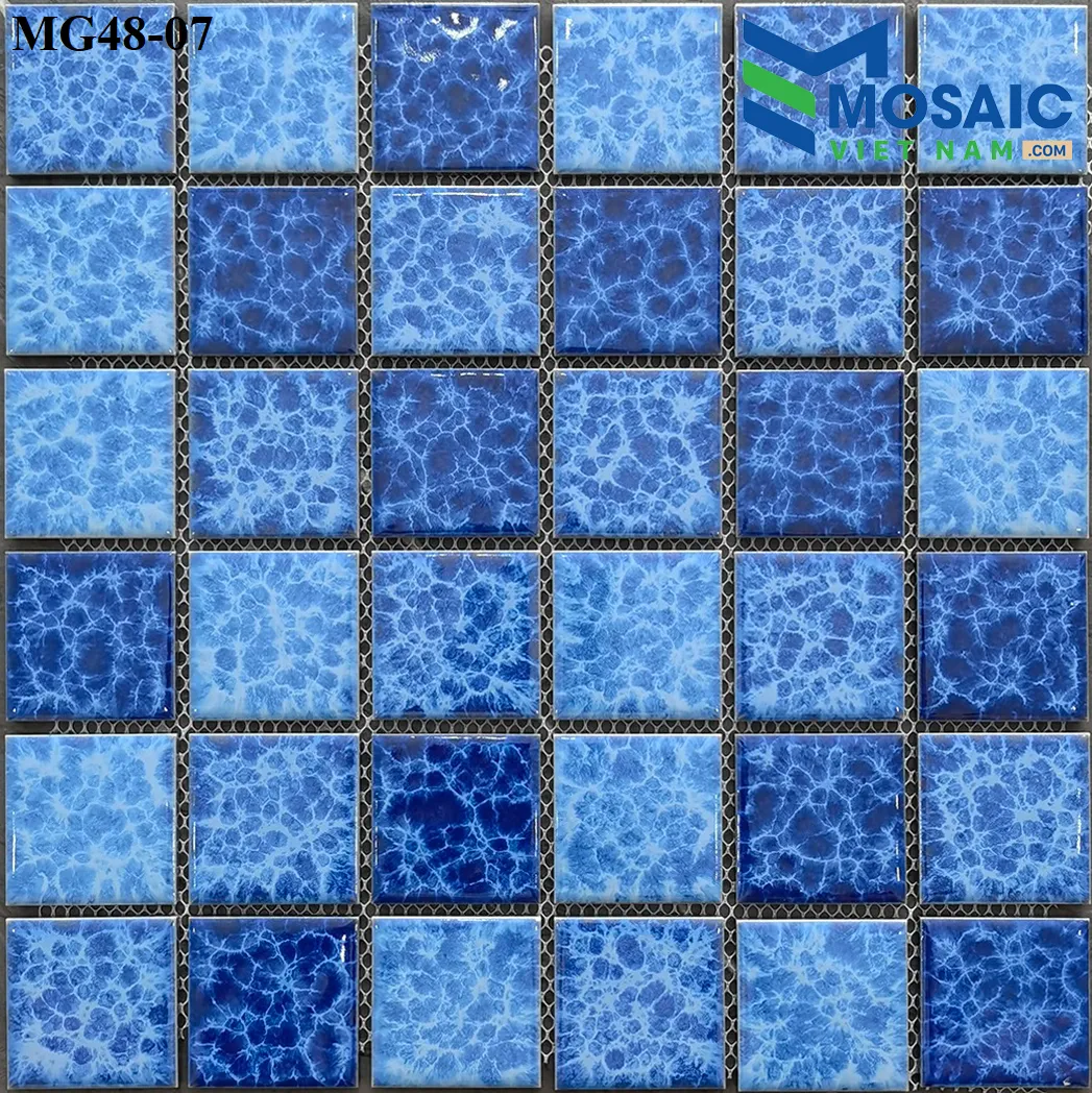 [DSC-2608-97709] Gạch Mosaic Gốm men trơn hoa văn 3 màu xanh trộn 48x48x6mm MG48-7