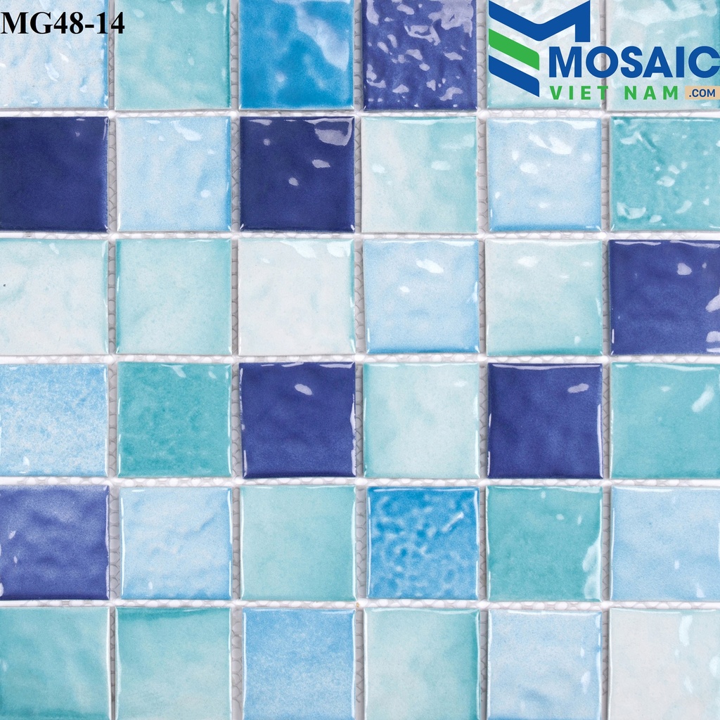 [DSC-2608-80562] Gạch Mosaic Gốm Sóng Biển 3 màu xanh trộn 48x48x6mm MG48-14
