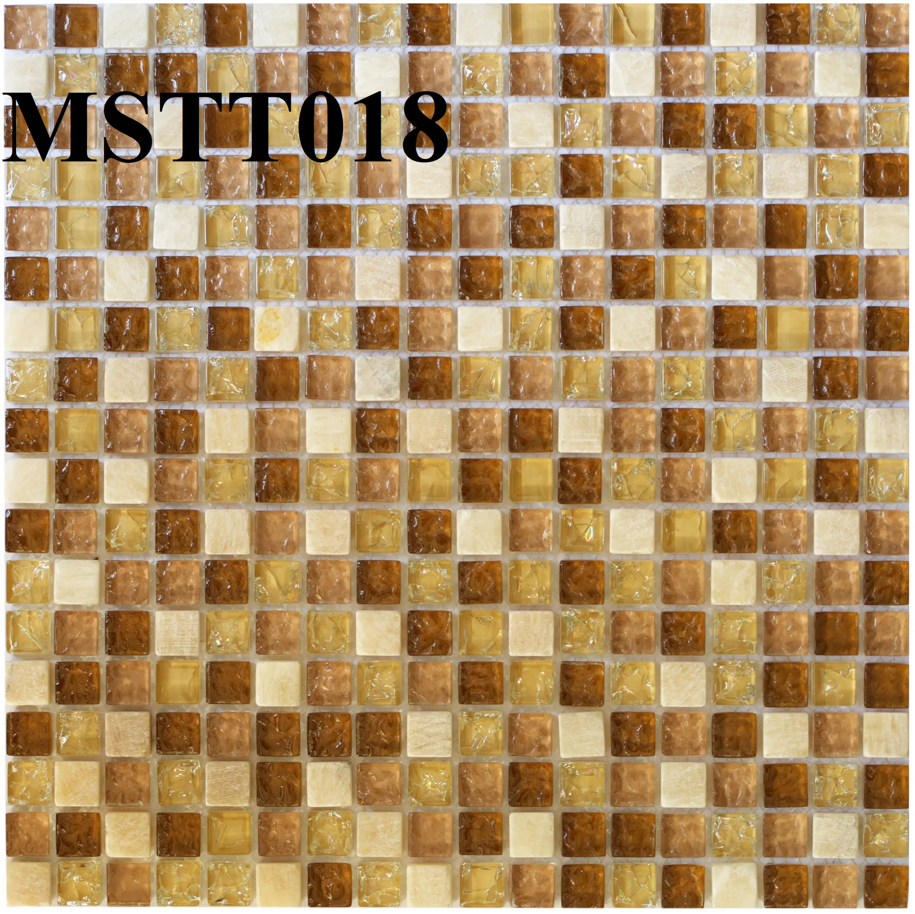 [DSC-2608-59052] Gạch Mosaic Thủy tinh nâu rạn+đá trắng 15x15x8mm MSTT018