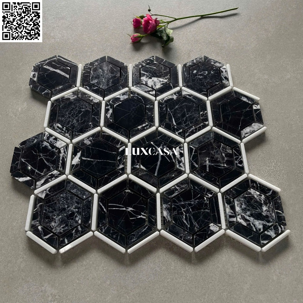 [DSC-2608-53144] Mosaic đá marble đen lục giác