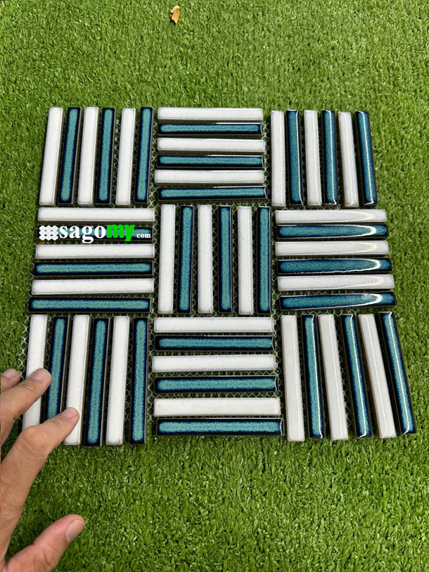 [DSC-2608-24616] Gạch Mosaic Đan Tre Màu Xanh Ngọc Màu Trắng