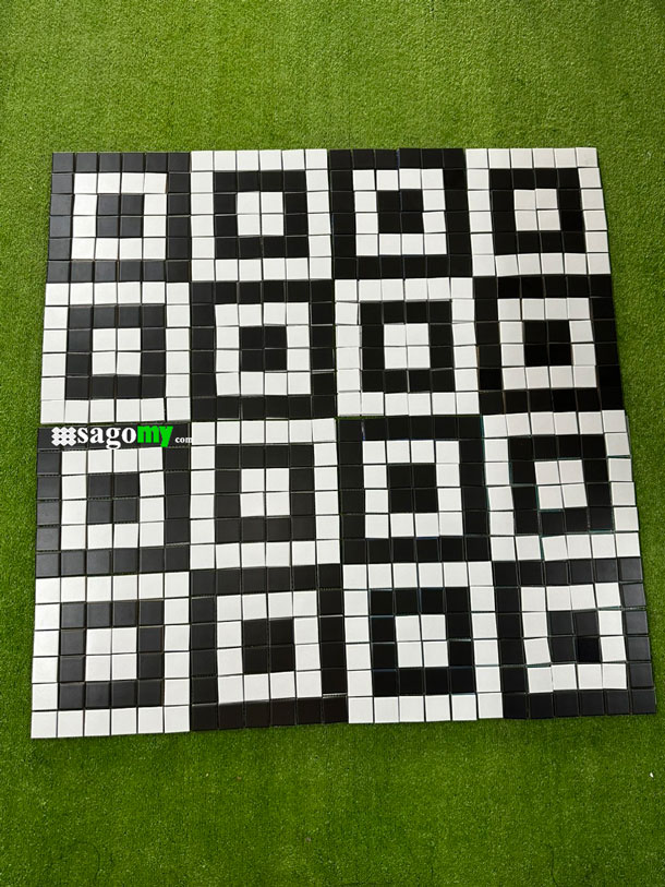 [DSC-2608-33198] Gạch Mosaic Bông Vuông Trắng Đen