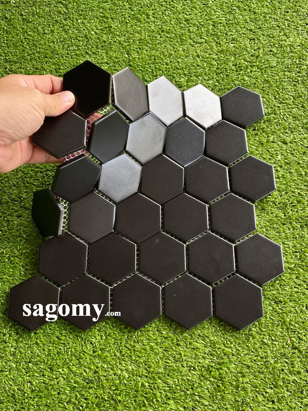 [DSC-2608-90150] Gạch Mosaic Lục Giác Đen Mờ