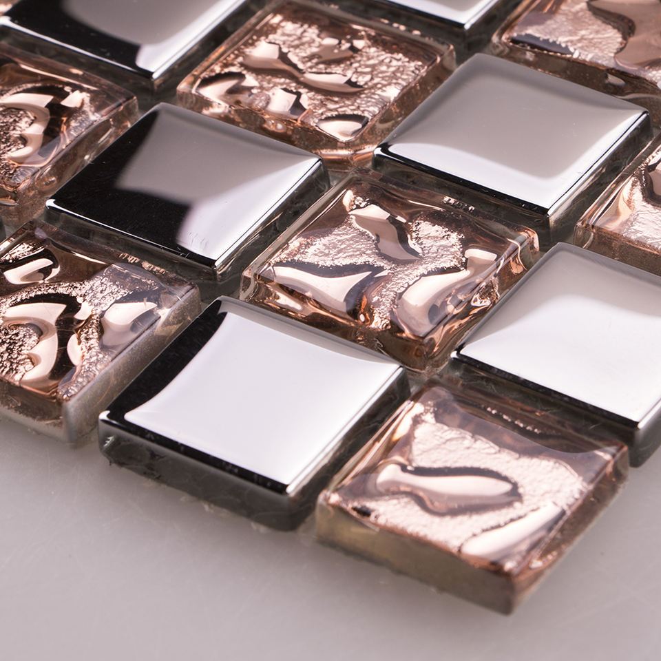 [DSC-2607-68843] Gạch Mosaic Kính 3D Rose Gold Bosaier BSD002 - Lát Backsplash Bếp & Phòng Tắm