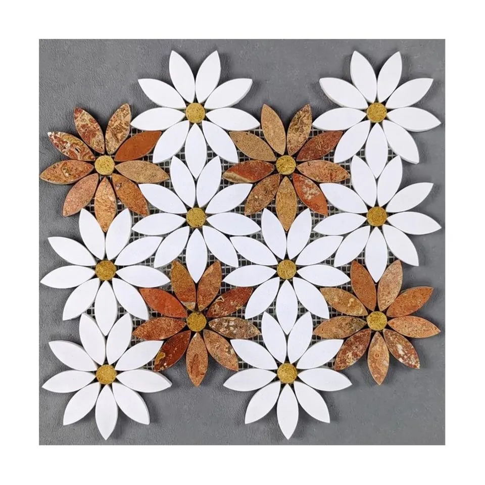[106153377369] Red Travertine White Mosaic for Home Decoration With Flower Design Art and Craft Mosaic Tile for Kitchen and Bathroom Wall Tile