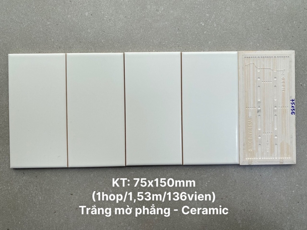 Gạch thẻ trắng mờ phẳng 75x150mm PSTA75156