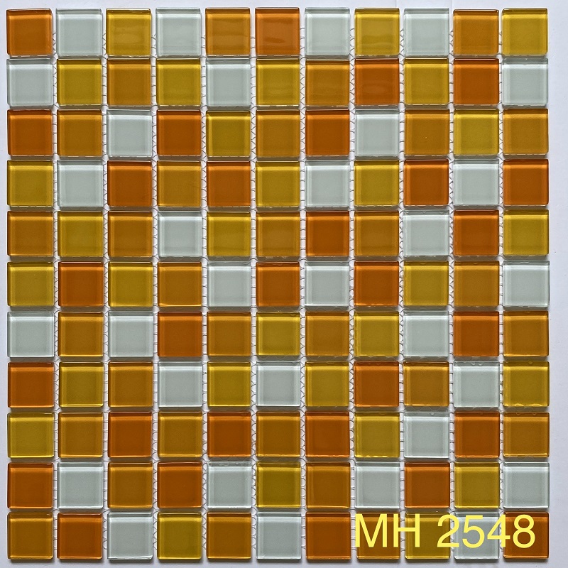 Gạch mosaic thủy tinh 25x25mm màu cam trộn MH 2548