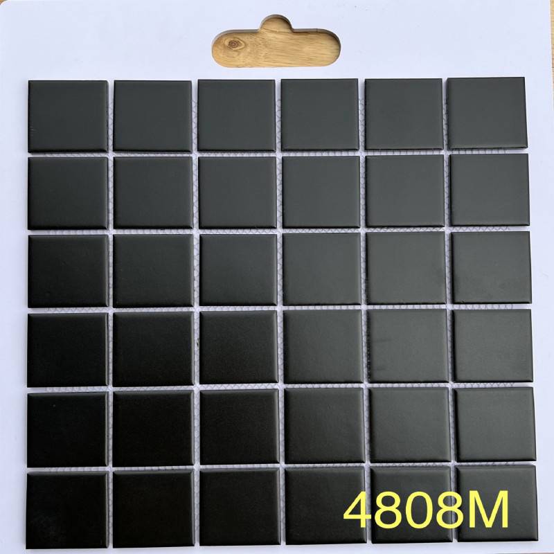 Gạch mosaic gốm men trơn 48x48mm màu đen mờ 4808M