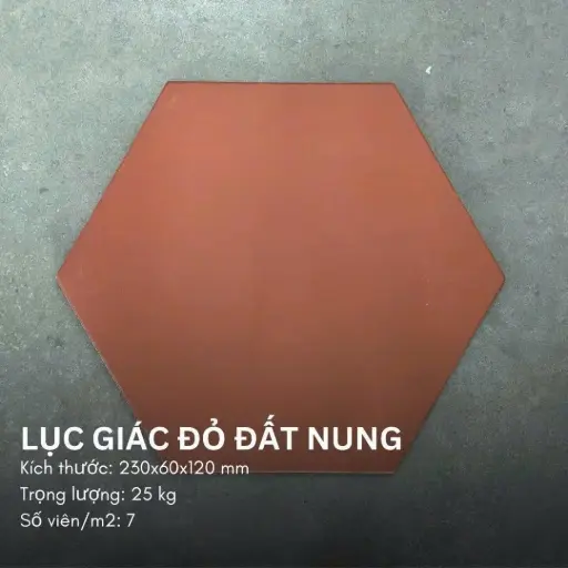 Gạch lục giác đỏ đất nung KT 230x60x120mm mã LG23612