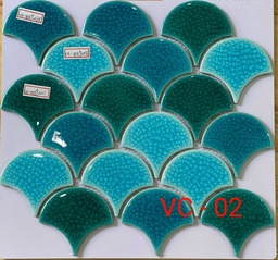 [VC-02] Gạch Mosaic vảy cá xanh mix mã VC-02